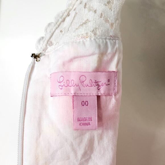 Lilly Pulitzer Crocheted Yoke Sweetheart Sleeveless Shift Dress 00 - Picture 3 of 8